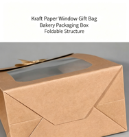 En stock, sac cadeau en papier kraft 260 g/m², boîte d'emballage pour pâtisserie, fenêtre transparente, couvercle à nœud papillon, petit sac cadeau créatif de couleur unie
