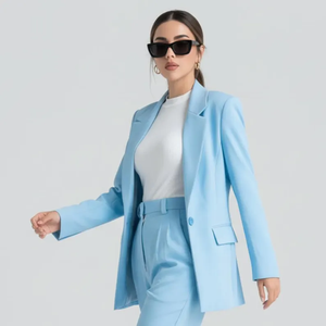 Conjunto de Traje Azul Cielo para Mujer, Blazer Elegante y Pantalones de Cintura Alta, Ropa de Oficina, Traje Formal para Fiesta, Corte Entallado Chic - Product Image 1