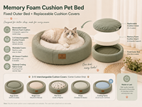Coussin rond en velours imitation fourrure pour chat, avec housse amovible et lavable, antidérapant