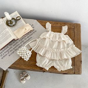 Nuovo arrivo estate 100% in cotone tessuto dolce senza maniche Top e pantaloncini di colore puro tutine per bambine di 1-3 anni - Product Image 3