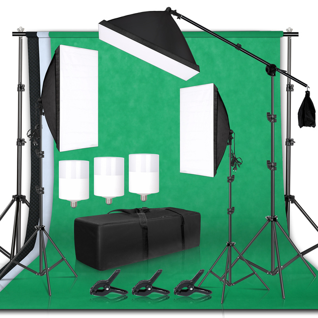 Hot Selling Photography Background Frame Support Softbox Lighting Kit Photo Studio Equipment Accessories With 3Pcs Backdrop and Tripod Stand