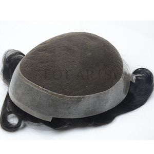 1B #   Parrucchino <span class=keywords><strong>da</strong></span> <span class=keywords><strong>uomo</strong></span> in capelli umani Remy indiani neri, base liscia con PU perimetrale, 100% vergini, senza grovigli - Product Image 1