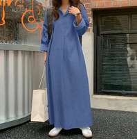 Robe chemise longue en jean à col revers et demi-boutonnage, manches longues, fente latérale, coupe ample et décontractée, grande taille pour femme