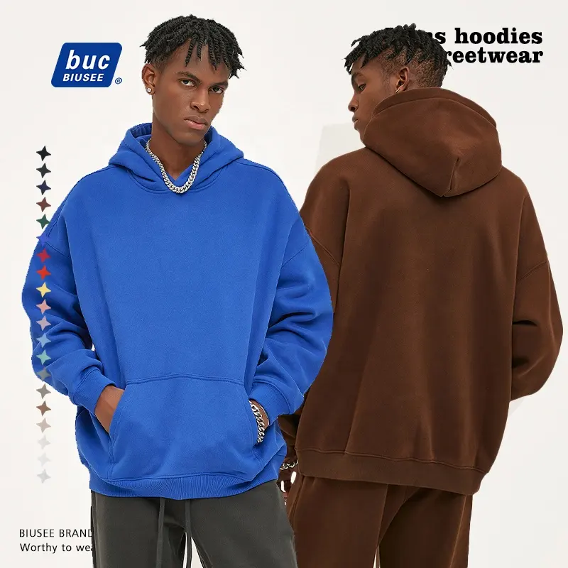 Alta Qualidade Unisex Drop Shoulder Box Moletom Com Capuz Custom Plain No String Fleece Hoodie dos homens