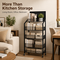 Meerlaags verrijdbaar opbergrek met scheidingswanden, rollende pantry-organizer voor keuken, snacks, dranken, boodschappen, display, thuisgebruik