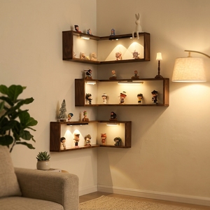 Bamboo Wall-Mounted <strong>Corner</strong> Shelf Multi-Layer Display Rack for Figurines and Toys Wood Wall Shelf <strong>Corner</strong> Doll Toy Display <strong>Stand</strong> - Product Image 1