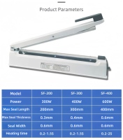 Scelleuse thermique à impulsions portable SF-200 avec coupe-sac, machine de scellage manuelle 200 mm pour l'emballage de sachets de sauce et de pâte