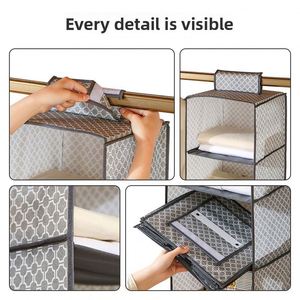 Sac de rangement suspendu multicouche en tissu non tissé, organisateur de garde-robe domestique, pochettes de rangement pliables multi-usages pour vêtements - Product Image 4