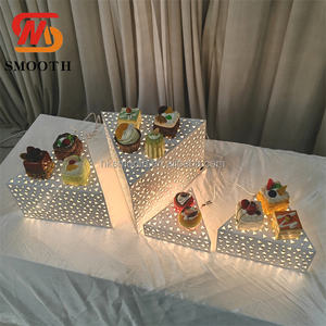 SMOOTH white metal Illuminated round dessert table Dessert Stand Display Stand Wedding Cake Stand - Product Image 4