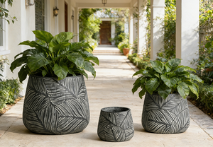 Grands pots de plantes d'<span class=keywords><strong>extérieur</strong></span> et d'intérieur avec drainage, jardinières texturées en faux pierre grise pour la décoration de véranda - Product Image 4
