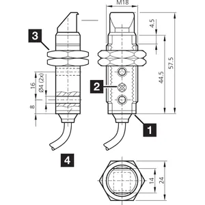 Barreras de luz y sensores reflectantes difusos de la serie estándar O-M18 OR18-1FMR3600N3 con 90 grados de ángulo de detección °   Óptica angulada - Product Image 2