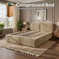 Cadre de lit modulaire minimaliste moderne en tissu rembourré, lit souple gain de place compressé en une seule boîte