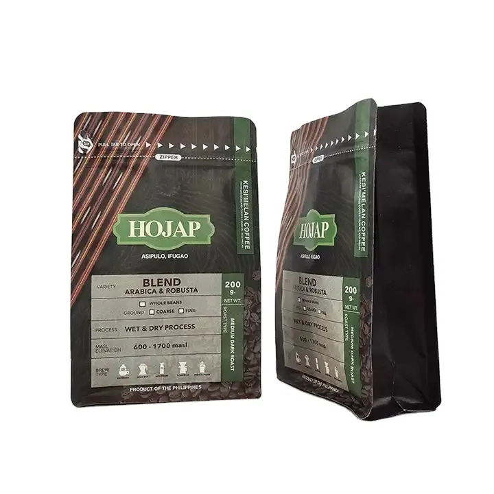 Bolsa de café biodegradable 500g 1kg 250 gramos embalaje de mylar de fondo plano bolsas de café de pie bolsa de papel laminado con válvula