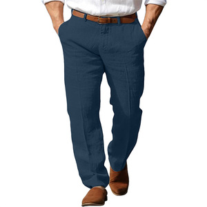 Tout nouveau produit printemps été plage droite solide <span class=keywords><strong>lin</strong></span> confortable respirant hommes affaires pantalons formels - Product Image 2