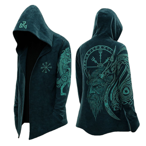 Wholesale Your Brand Gothic Men's Printed Viking Design Over-sized Vintage 100% Cotton Pullover Detressed Hoodie - Product Image 3