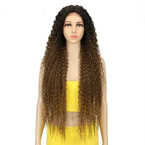 Hoch temperatur Lace Front Synthetic Hair Perücke Haar verlängerung Swiss HD Transparente Spitze Long Kinky Curly Ombre Synthetic Perücke