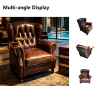 Fauteuil Chesterfield vintage à dossier haut, fauteuil pour cigares Godfather avec plateau à cigares, canapé en cuir véritable, salon d'hôtel, salle VIP d'aéroport