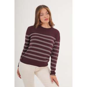 Pull en tricot à col rond rayé marron pour femme, manches longues, décontracté, anti-boulochage, 14 Gg - Product Image 4