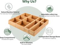 Organisateur de tiroirs de cuisine de luxe en gros – Lot de 6 séparateurs de tiroirs amovibles en bambou pour ustensiles – Boîtes de rangement pour tiroirs