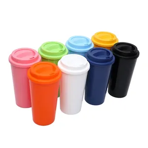 Promotional Custom logo Printed Drinking Mugs Gifts Cup Reusable 16oz Hard PP Coffee Plastic Cups With Lids Advertising Gifts