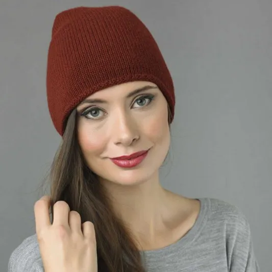 Effen Kleur Vissers Opsmuk Dames 100% Kasjmier Slouchy Rib Gebreide Muts Skully Muts