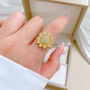 Copper Anillo De Ansiedad Full Zircon Sparkling Sun Flower Finger <b>Ring</b> Women Anti <b>Stress</b> Rotating Flower Open Vintage <b>Ring</b> - Product Image 2