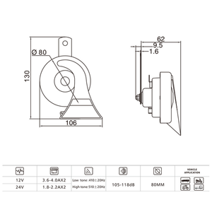 12V/24V sirène de klaxon d'escargot 100W paire de style de disque de haut-parleur de voiture pour les voitures de Volkswagen Audi Skoda - Product Image 3