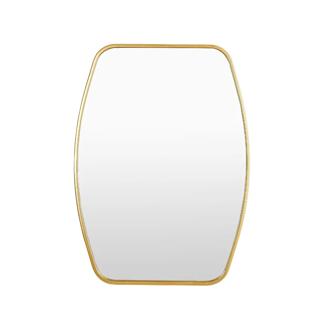 Miroir mural rectangulaire de luxe moderne à suspension simple pour la décoration de la maison salon salle de bain personnalisable carré en métal doré avec cadre en verre