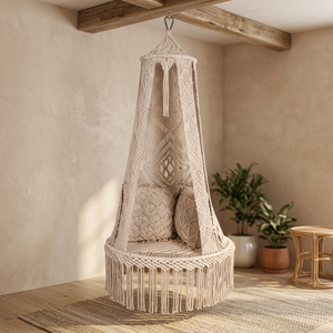 Fauteuil suspendu en corde de coton fait main, hamac suspendu avec franges, design personnalisé, coussin non imperméable, 1 personne - Product Image 3