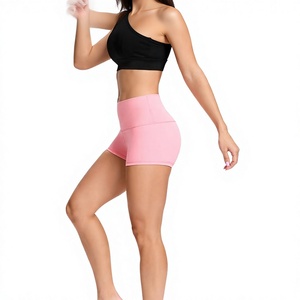 Shorts Deportivos Rosados de Cintura Alta para Mujer, Transpirables, de Punto, Spandex y Poliéster, Corte Regular, Estilo Deportivo, Cintura Elástica - Product Image 2