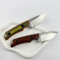 Couteau à lame fixe 15017, manche en bois brun foncé, lame argentée satinée, avec étui en cuir, couteau de chasse EDC