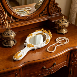 Wholesale <strong>Art</strong> <strong>Deco</strong> <strong>Vintage</strong> Handheld Oval Resin Frame Lightweight Shatterproof Freestanding <strong>Mirror</strong> Makeup Factory Price <strong>Mirror</strong> - Product Image 4