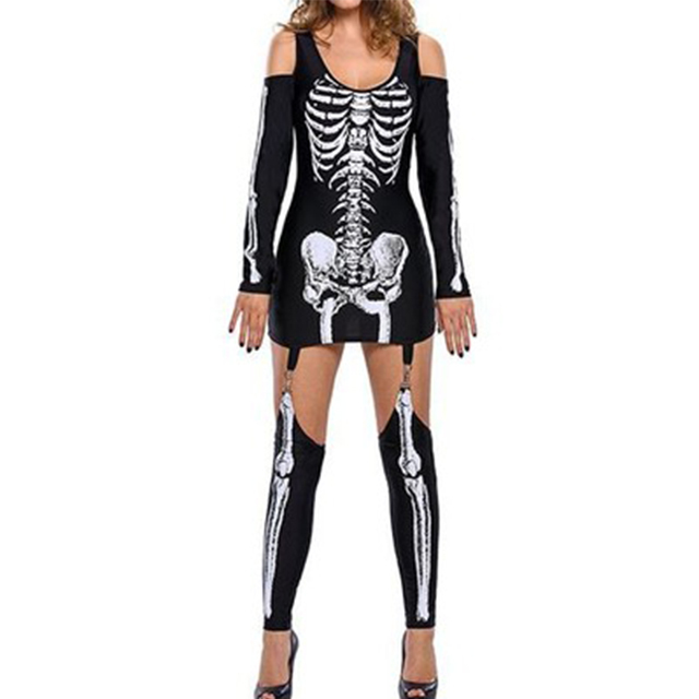 Masquerade Skeleton Print Sexy Strapless Halloween Costume Halloween Jumpsuit