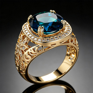 Blue Hollow Pattern Design Ring Classic Finger Ring for Women - Product Image 2