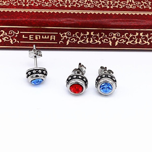 yunnique <b>Stud</b> <b>Earrings</b> 316 Stainless Steel Round Zirconia Bezel Setting Unisex Jewelry Fashionable <b>Earrings</b> Red <b>Blue</b> Black White - Product Image 5