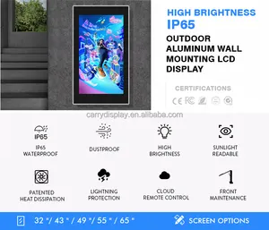 Factory 75 Inch Wall Mount Outdoor Totem Multimedia Digital Signage Kiosk IP65 Waterproof Outdoor Advertising Screen TV