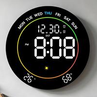 Horloge murale numérique de 10 pouces avec prévisions météorologiques, anneau lumineux ambiant RVB, température, humidité, gradation automatique, horloge LED ronde OEM