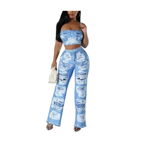 <b>Sexy</b> Spaghetti Straps Top Pants Fashion Printed Women Two Piece <b>Set</b> Without Pockets Fashion - Product Image 2