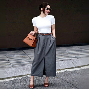 CV167 Private Label High Waisted Ankle Length <b>Pleated</b> Pencil <b>Skirt</b> Women Supplier - Product Image 1