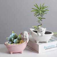Jardinière de bureau créative en céramique émaillée avec motifs d'animaux mignons et succulents, jardinière faite à la main avec pots de plantes vertes