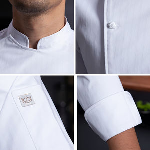 Chaquetas de Chef bordadas de manga corta de algodón cocina Chef uniforme flecha Hi <span class=keywords><strong>Vis</strong></span> uniforme de trabajo verano Chef abrigo chaqueta diseño comida - Product Image 2