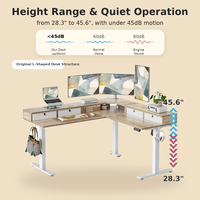 Bureau debout en forme de L moderne avec hauteur réglable et support double écran, bureau écologique pour la maison ou le bureau à domicile