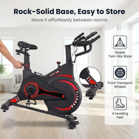 Vélo de spinning cardio avec transmission par courroie magnétique, volant d'inertie de 13 kg, guidon multi-grip et selle ultra-souple, capacité 150 kg