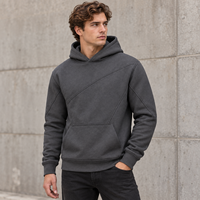 Sweat-shirt à capuche pour homme, poids lourd 380 GSM, couleur anthracite, design à empiècements, style gym et streetwear, vente en gros OEM