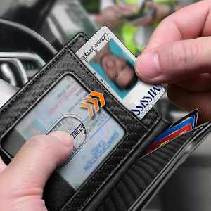 Portefeuille bicolore de style court, anti-vol RFID, pince à billets, porte-cartes portable à double pliage - Product Image 5