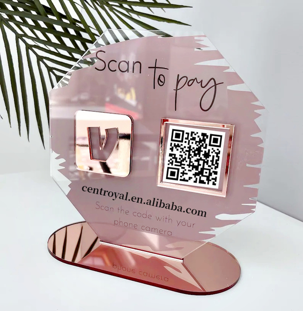 Customizable Countertop Clear Acrylic QR Code Holder & Display Stand for Payment and Social Media Use-Wholesale