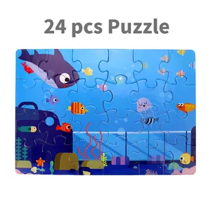 Banatatoys — puzzle épais de 24 pièces en forme de dessins animés, jeu d'assemblage personnalisée, véhicules d'ingénierie, océan,