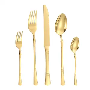 Luxury Royal Crown Design Stainless Steel 18/10 Carving Silverware Golden Hammered Cutlery Sets 48 Pc