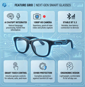 Occhiali Smart di 2ª Generazione Multifunzione con Fotocamera HD Integrata, Audio Wireless, Chat Multilingue, per Uso Quotidiano e Attività all'Aperto - Product Image 2