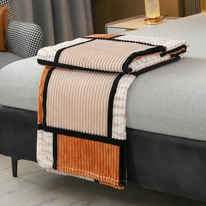 Couverture décorative de luxe japonaise <span class=keywords><strong>et</strong></span> coréenne, brodée, écologique, moderne, toutes saisons, pour canapé <span class=keywords><strong>et</strong></span> lit, motif écossais rayé, collection automne - Product Image 3